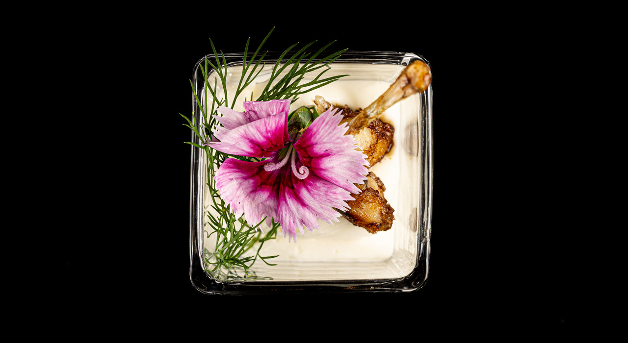 Elegant dessert served as part of a themed fine dining menu