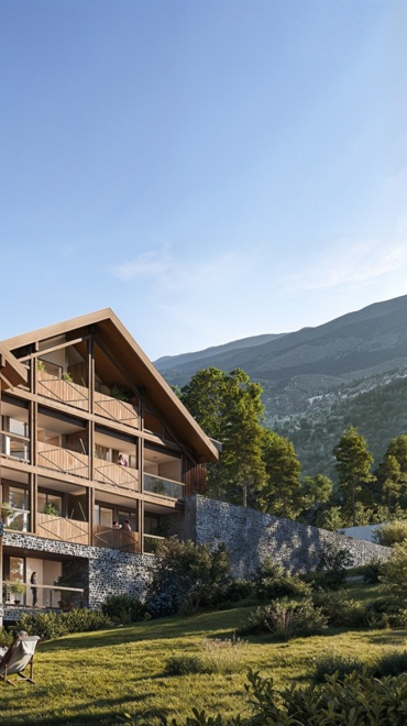 nowoczesny hotel z widokiem na góry