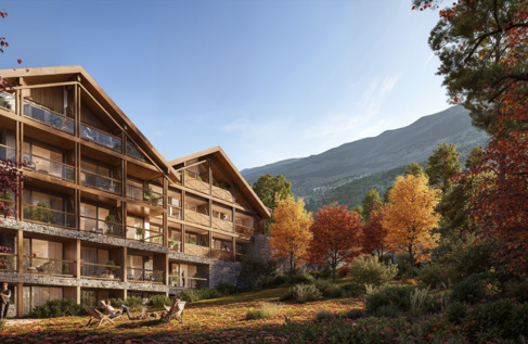 Widok na hotel, w tle góry, w czasie jesieni