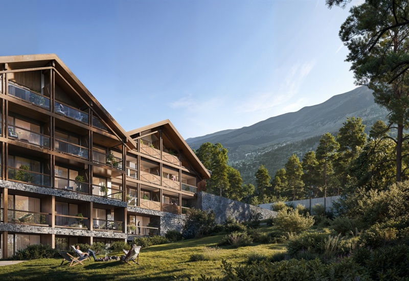 nowoczesny hotel z widokiem na góry
