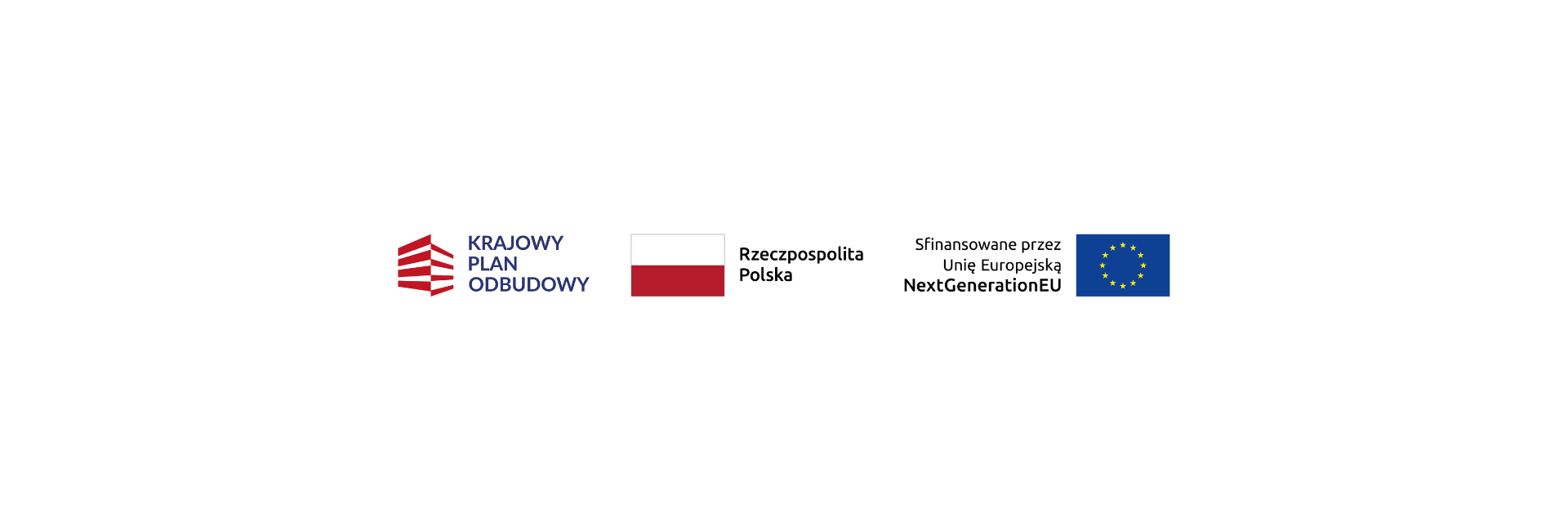 Logotypy: Krajowy Plan Odbudowy, flaga Polski z napisem Rzeczpospolita Polska, napis NextGenerationEU i flaga UE