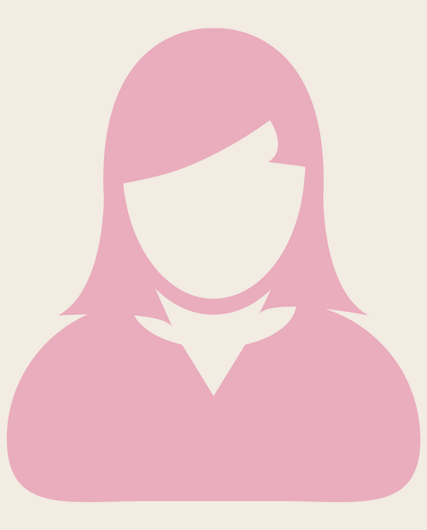 Ikona sylwetki kobiety o włosach do ramion w różowym kolorze na beżowym tle
